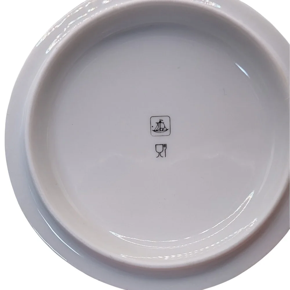 Vintage Altenkunstadt Trinket Box Granada Blue and White Ships and Scrolls Round